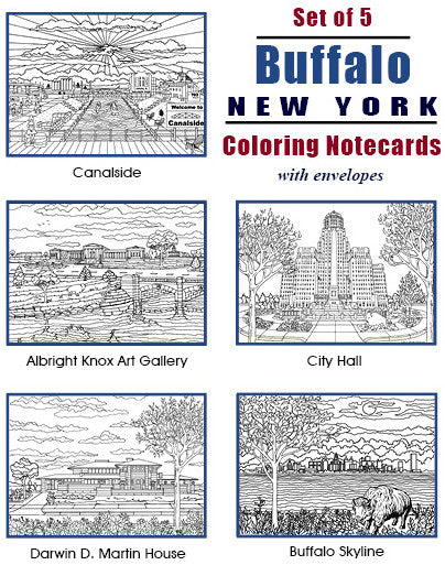 Buffalo Coloring Notecards - Set of 5