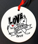 love you to buffalo and back christmas ornament, buffalove, 716 Buffalo ny, buffalo glassware, buffalo gifts