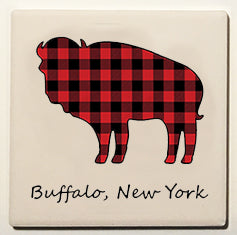 plaid buffalo, buffalove, ceramic coaster, buffalo ny