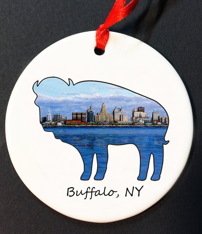 buffalo skyline christmas ornament, buffalove, 716 Buffalo ny, buffalo glassware, billieve, buffalo gifts